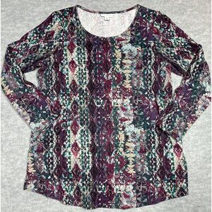 J Jill Women's 3/4 Sleeve Geometric Print Women’s Shirt Size M Petite